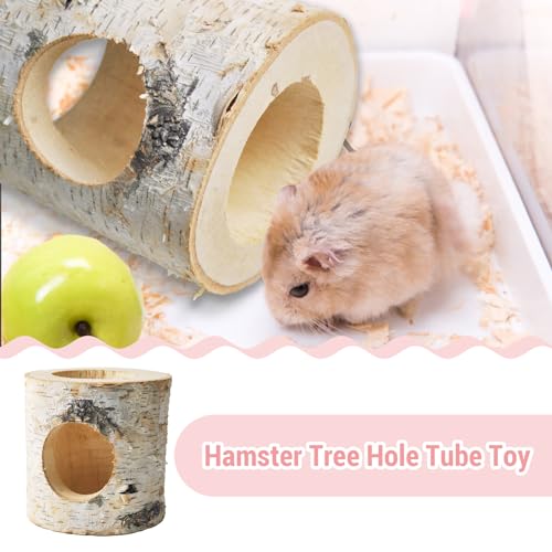 Dwarf Hamster Wood Tunnel,Hollow Trunk Hole Mice Tube Gerbil Cage Accessories for Chewing Climbing Small Animal Natural Birch Hideout
