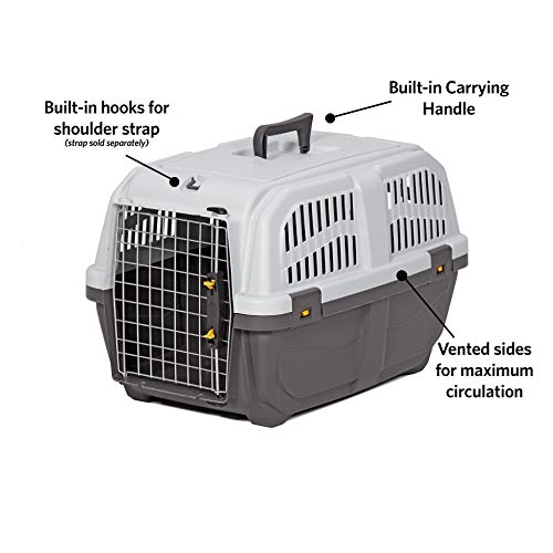 Skudo by MidWest 24-Inch Travel Carrier, Gray, Fits Pets up to 25 lbs | Hard-Sided Pet Carrier, Travel Crate with Handle, Ventilated Design, Locking Tabs, Easy Assembly