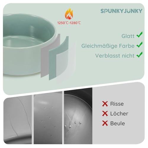 SPUNKYJUNKY 13.5OZ Ceramic Dog and Cat Bowl, Modern Cute Weighted Food Water Bowl for Replacement Morandi Green (2 Pack) - color: Morandi Green, size: 1.7 CUPS × 2