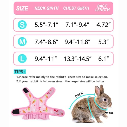 Pink Bunny Harness and Leash Rabbit Harness Set Ferret Vest, M(Youth Bunny) | Quick-release, Breathable, Escape Proof, Also Suit For Ferret Kitten Puppy Small Animals,Clothes Stuff Accessories - color: Pink, size: M(Juvenile Rabbit)4 months old