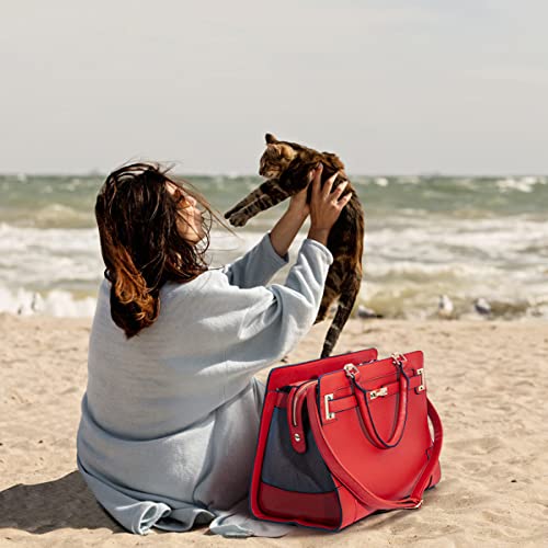 Fashion Pet Carrier Dog Cat Carrier Purse Soft-Sided Leather Handbag Pet Tote Bag for Small Dogs Puppy and Cats TSA Airline Approved (Red) - color: Red