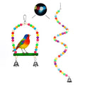 2PCs Swing Parrot Toy Spiral Perch Bird Cage Toy Colorful Wood and Glow Beads with Metal Bell for Small to Regular Parrot Parakeets,Macaw,Conure, Cockatiel, Finchess