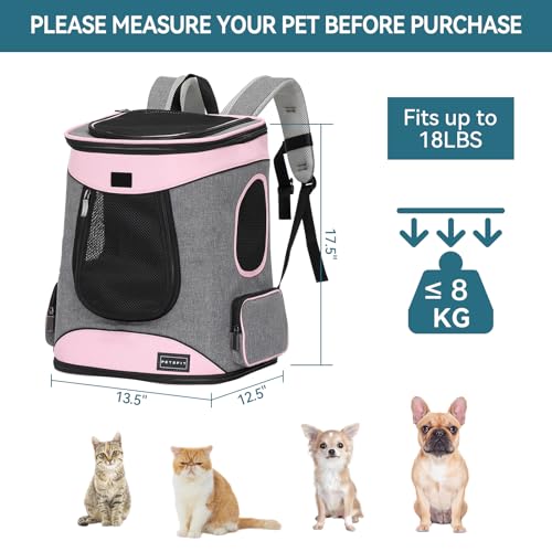 Petsfit Dog and Cat Backpack Carrier, Padded Waist Support, Up to 18 lb | 13.5 x 12.5 x 17.5 in; reinforced frame, 600D Oxford, 4 mesh panels, lockable zippers, safety tether and washable mat. - color: aPink