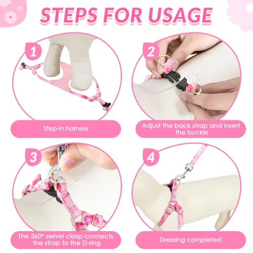 Lukovee Puppy Harness and Leash Set, No Pull, Lightweight Step in Vest | Adjustable, Soft Suede Vest, Easy Put on and off Pet Harness with Snap Buckle & 51in Leash for Small Medium Dogs (Pink-S,XXS) - color: Strawberry, size: XX-Small ( 2.2-6lb )