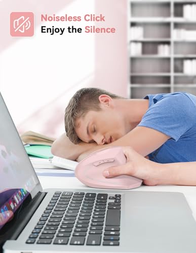 TECKNET 2.4G Ergonomic Mouse Vertical Wireless 4800 DPI Carpal Tunnel Mouse | 5 Adjustable DPI, Optical Tracking, 12 Months Battery, Quiet, 6 Buttons for Laptop, PC, Computer, Right Hand, Pink - color: Pink