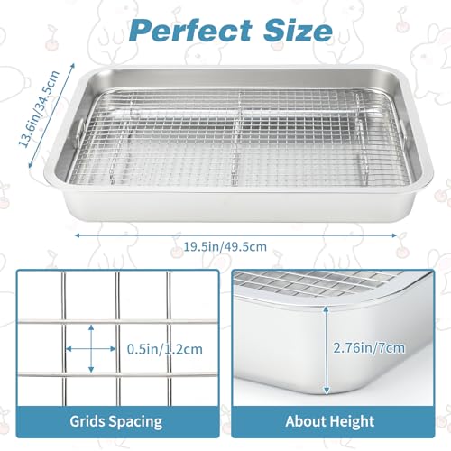 FHTONGE Large Stainless Steel Rabbit Litter Box with Large Sifting Grids | Odor Control, Easily Clean, Low Entry, Metal Bunny Litter Pan, Pet Toilet Train Tray for Small Animl Guinea Pig Ferret Rodent - size: 19.5x13.6x2.8"(50x35x7cm)