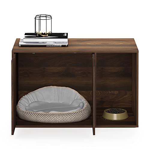 Furinno Peli Litter Box Enclosure, Columbia Walnut | Side Entrance, Hidden Litter Box Furniture, Wooden Pet House, Easy Assembly, for Living Room - color: Columbia Walnut, size: Large