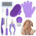 VCZONE 8 Pcs Small Animal Grooming Kit, Rabbit Grooming Kit with Pet Nail Clipper and File, Flea Comb, Pet Shampoo Bath Brush, Pet Shedding Slicker Brush, Bath Massage Glove, Cleaning Comb (Purple) - color: Purple