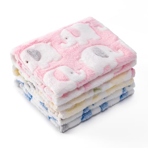 1 Pack 3 Blankets for Dog Puppy Cat (Small 23x16'', Pink, Yellow, Blue) | Super Soft Fluffy Premium Fleece Pet Blanket Flannel Paw Printed Throw - color: Pink, Yellow, Blue, size: 23x16 inch(Pack of 3)