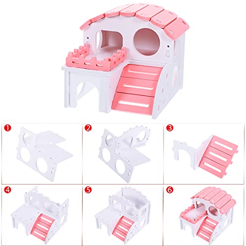 3 Pieces Fun Hamster Guinea Pig Hideout Kit Include PVC Hamster House, Rainbow Bridge, Seesaw DIY Exercise Playhouse for Rats Mouse Small Animals(Small,Pink) - color: Pink, size: Small