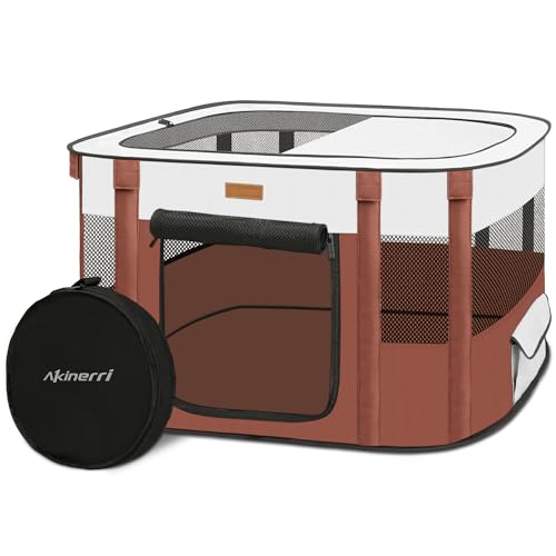 Dog Playpen - Foldable Cat Play Pens for Pubby, Kitten, Rabbit, Portable Pet Tent with Carring Bag for Indoor/Outdoor Travel Camping (Brown-Medium) - color: Brown, style: Medium