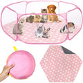 Hamster Playpen with Mat Small Animal Cage Tent Breathable Transparent Guinea Pig Playpen Waterproof Portable Yard Fence Mat Foldable Exercise Playpen Outdoor Indoor (Pink,Star) - color: Pink