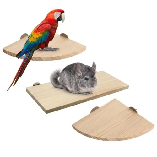 Bird Perch, 3 Pack Bird Playground Woodern Hamster Platform, Cage Accessories for Chinchilla, Parrot, Ferret, Rat, Budgie, Cockatie, Guinea Pig (2*Sector+ Rectangle) - color: 2*Sector+ Rectangle