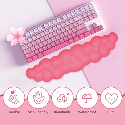 JIKIOU Upgrade Leather Cloud Wrist Rest for Keyboard and Mouse & Cup Pad | Wish Gift-Cute Cloud Shape, Comfortable and don’t Irritate to Skin, Non-Slip PU Base,Soft Memory Foam filled for Pain Relief - color: 12rose Red