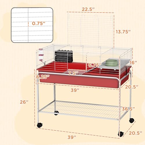 PawHut Two-Story Small Animal Cage Removable from Stand, Guinea Pig Cage with Shelf & Wheels, Pet Habitat for Hedgehog, Chinchilla, Ferret, 39" x 20.5" x 36.5", Red | Removable from Stand, Guinea Pig Cage, Pet Habitat for Hedgehog, Chinchilla, Ferret - co