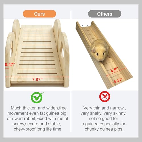 Large Bunny Hideout Wooden Bunny House with Ramp Rabbit Castle(Ladder) | solid wood guinea pig hideout chinchilla house with detachable panels,rabbit hide with ramp hideaways and climbing areas - style: Ladder