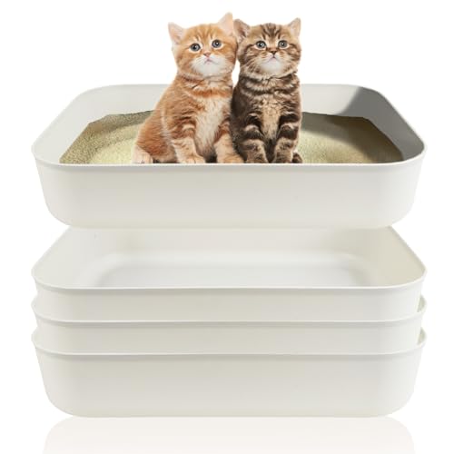 Small Litter Box, Plastic Kitten Litter Box, 13.9 x 9.8 x 3 Inch Open Litter Box for Small Pet, Easy to Clean (White 4PCS) - color: White 4PCS