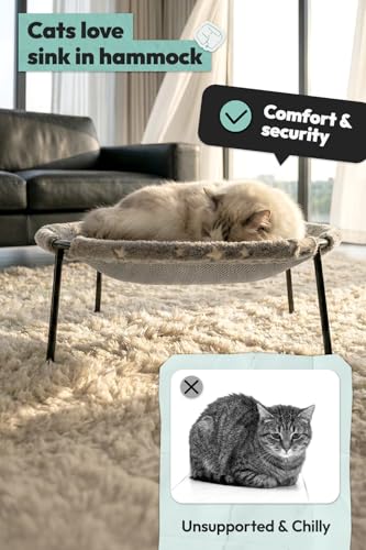 Elevated Cat Bed, Glow-in-The-Dark Fabric Cat Hammock Bed for Large Indoor Cats, Machine Washable & Breathable Cover, Tool Free Easy Assembly, up to 66Lbs (Gray, L)