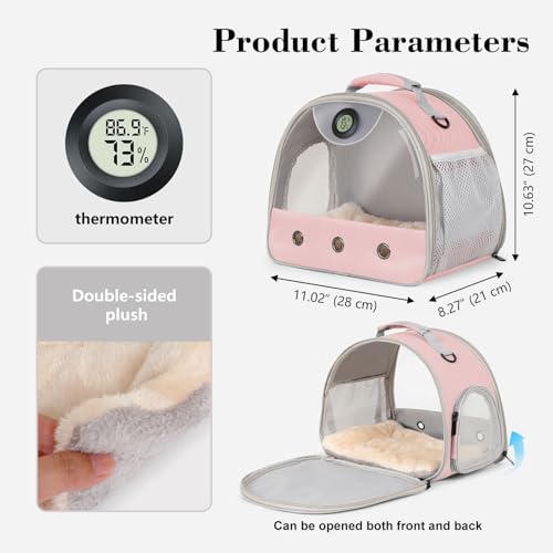 Bearded Dragon Carrier, Reptile Travel Bag with Built-in Thermometer Hygrometer, Breathable Small Animal Carrier with Clear View Window, Portable Guinea Pig Carrier for Gecko, Snake, Hamster - color: Pink