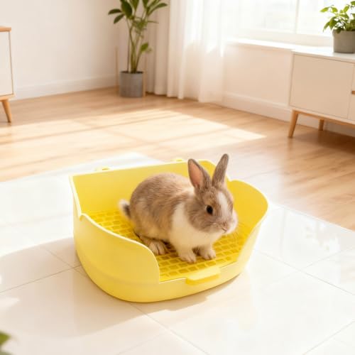 PINVNBY Rabbit Cage Litter Box,Plastic Bunny Litter Pan Detachable Rabbits Corner Potty Training Bedding Boxes with Grate for Guinea Pig Chinchilla Hedgehog Ferret(Yellow) - color: 【Yellow】