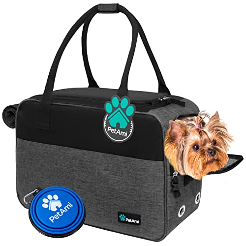 PetAmi Dog Purse Carrier for Small Dogs Cats, TSA Airline Approved Soft-Sided Pet Carrier with Pockets, Ventilated Travel Tote Bag with Bed & Shoulder Strap, Puppy Kitten, Max 12 lbs, Heather Charcoal - color: Heather Charcoal