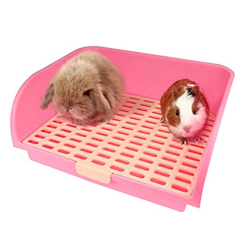 Hamiledyi Large Rabbit Litter Box Corner Bedding Box Chinchilla Toilet Trainer Square Potty Pet Pan for Adult Guinea Pig, Galesaur.Ferret and Other Animals - color: PINK