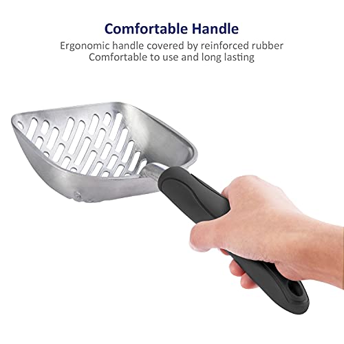 Cat Litter Scoop, Aluminum Alloy Sifter, Kitty Metal Scooper, Deep Shovel with Diagonal Sifting Hole, Long Handle, Kitten Poop Lifter for Litter Box, Large Size, Black Handle - color: #06 Black, size: Large
