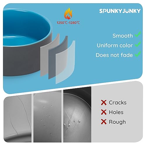 SPUNKYJUNKY 13.5OZ Ceramic Dog and Cat Bowl, Modern Cute Weighted Food Water Bowl for Replacement Blue-Grey (1 Pack) - color: Blue-grey, size: 1.7 CUPS