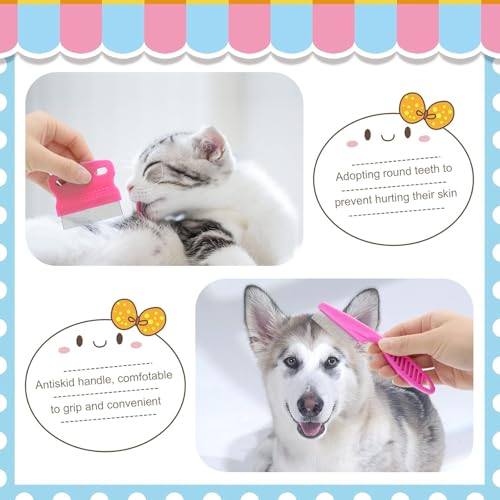 Rabbit Grooming Kit, Rabbit Brush for Shedding with Bunny Nail Clipper, Rabbit Nail Trimmers with Pet Combs for Hamster Guinea Pig Ferret by KALAMANDA(Pink) - color: Pink