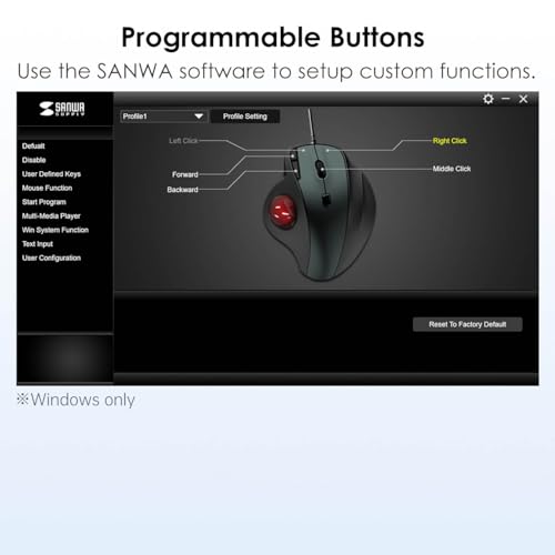 SANWA Wired Ergonomic Trackball Mouse, Optical Rollerball Mice, Programmable Silent Buttons, 34mm Trackball, 600/800/1200/1600 Adjustable DPI, Compatible with MacBook, Laptop, Windows, macOS - color: Wired