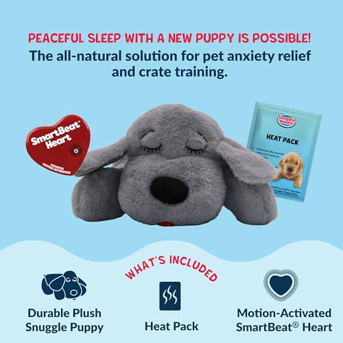 Snuggle Puppy Heartbeat Toy, Calming Comfort, Medium Breeds - Gray | Calming heartbeat toy, crate training comfort, heat pack, new puppy essentials, first nights, sleep, medium breeds 25-70 lbs - color: Grey