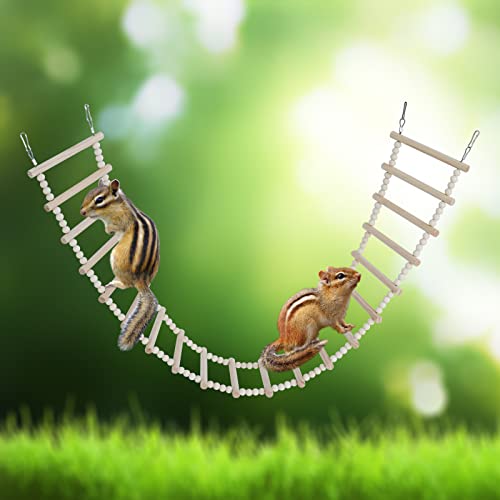 Bird Ladder Bridge, Wooden Pet Hamster Climbing & Swing Toys, Cage Accessories for Birds Rats Parrots Hamster Squirrel Sugar Gliders Parakeets Cockatiels - 20 Steps - 44.5 x 5.9 Inch - size: 20 Steps - 44.5 × 5.9 Inch