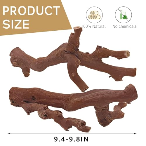 kathson 2Pcs Wood Hamster Climbing Branches Decor, Natural Wooden Syrian Hamster Climb Chewing Toys, Rat Exercise Toys, Small Animal Habitat Decor Accessories for Dwarf Pets, Mice, Gerbils - size: 9.8in
