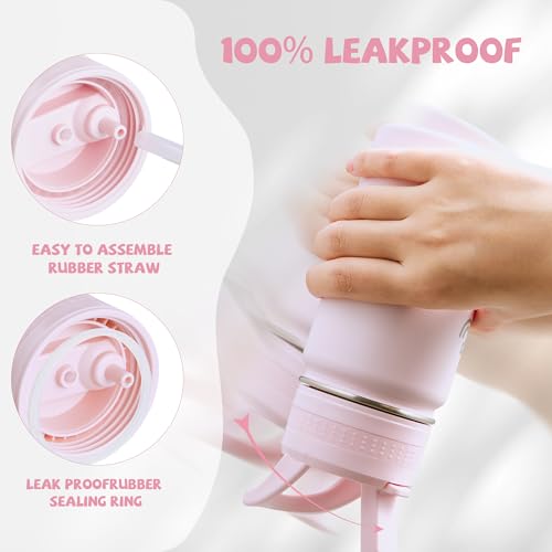 14 Oz Kids Water Bottle, Stainless Steel Water Bottle with Straws, Leak-Proof, BPA-Free, Insulated Water Bottles for School Boys & Girls|Pink - color: Pink
