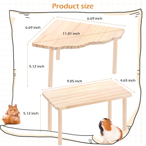 2-Piece Set Hamster Play Wooden Platform for Dwarf Syrian Hamsters Gerbils Mice Degus or Other Small Pets