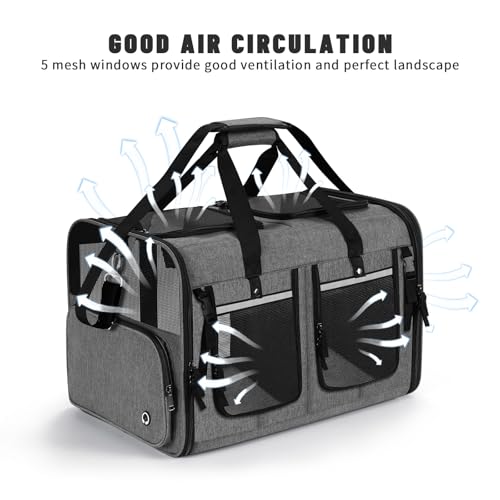Cat Carrier for 2 Cats, Foldable Double Cat and Dog Carrier, Small to Medium Size, 2 Front Zippered Compartments,Two Pets Carrier for Travel,Mulitple Cat Carrier (Dark Gray with Flat Pocket) - color: Gray+ with Big Pocket