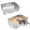 2-Pack Low Entry Litter Box for Senior Disabled & Injured Cats, Stainless Steel High Sided Enclosed Easy Step in Entry-Metal Kitty Litter Box for Kittens, Odor Control (17.7"x13.8"x5.9") - size: 2PACK-17.7"x13.8"x5.9"-M