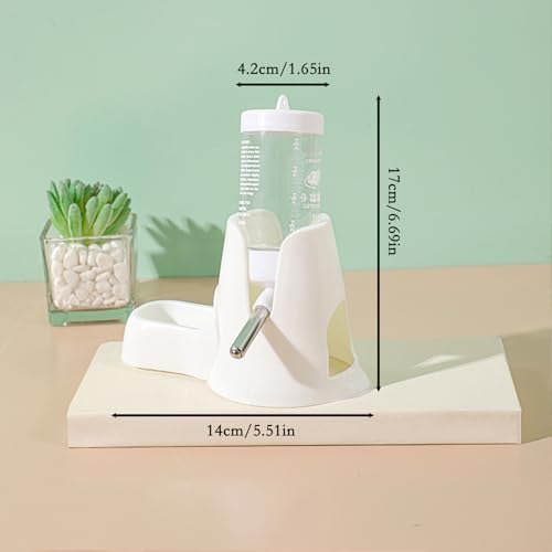 White Hamster Water Bottle with Stand Water Bottle with Food Container Base Automatic Bottle Dispenser for Dwarf Hamster Gerbil Small Animals