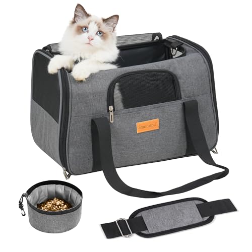SMOUATOU Cat Carrier, Dog Carrier, Cat Bag Carrier, Cat Travel Carrier, Soft-Sided and Scratch-Proof mesh Cat Bag Pet Carriers, Travel Puppy Carry, Pet Home (Grey) - color: Grey