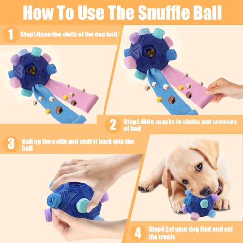 Dog Snuffle Ball-Interactive Puzzle Dog Toys Encourage Natural Foraging Skills Slow Feeder for Training and Stress Relief, Cloth Strip Hiding Food Dog Toys - color: Pink Blue