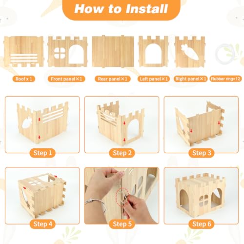BWOGUE Large Wooden Bunny Hideout,Detachable Rabbit Castle for Small Animal | Wooden Rabbit Hideout, Wooden Rabbit Hideaway, Bunny Houses and Hideouts, Two Doors, 2-Story Play & Rest, Indoor Rabbit - style: 1 House