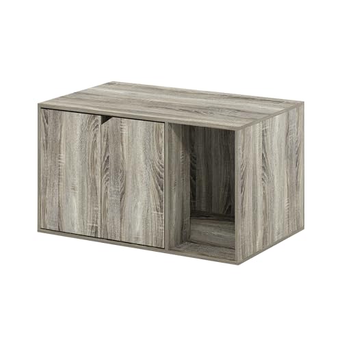 Furinno Peli Litter Box Enclosure, French Oak Grey | Side Entrance, Hidden Litter Box Furniture, Wooden Pet House, Easy Assembly, for Living Room - color: French Oak Grey, size: Large