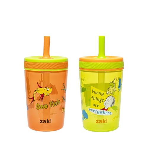 Zak Designs Dr. Seuss Kelso Toddler Cups For Travel or At Home, 15oz 2-Pack Durable Plastic Sippy Cups With Leak-Proof Design is Perfect for Kids (One Fish, Two Fish) | BPA Free, Plastic, Sippy Cups, Cup Holder Friendly, Dishwasher Safe, Easy to Clean, Fo