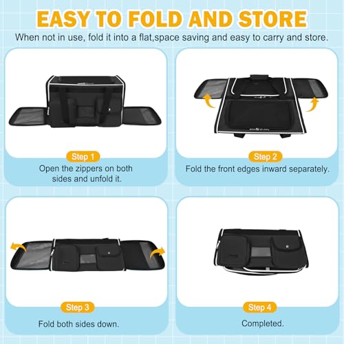 HUANLANG Large Cat Carrier Soft Sided Travel Pet Carrier Airline Approved | Dog Carriers for Small Dogs Medium Cats,Collapsible,3 Storage,zipper lock,Reflective strips,Luggage Strap,Up to 15 Lbs, Black - color: Black 1