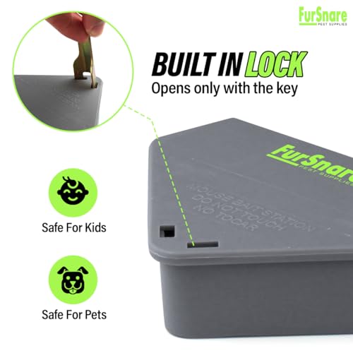Furnsnare Mouse Bait Station (12 Pack) - Bait Boxes for Mice and Rats with Lockable Keys - Weatherproof Outdoor Mouse Bait Stations- Safe for Kids & Pets - size: 12 Pack