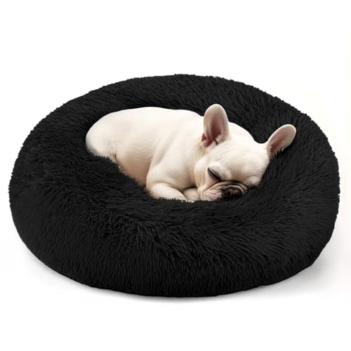 Dogs Bed for Small Dogs, Anti-Anxiety Washable Round Bed (Black, 24.0" L x 24.0" W x 8.0" Th) - color: Black, size: 24.0"L x 24.0"W x 8.0"Th