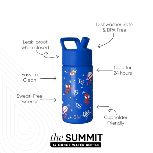 Simple Modern Marvel Spidey Kids Water Bottle & Toddler Cup | 14oz | Insulated Stainless Steel Spiderman Toddler Water Bottle, Kids Tumbler with Straw | Spill Proof for School, Girls, Boys - color: Marvel-Spidey & Friends, size: 14 Ounces