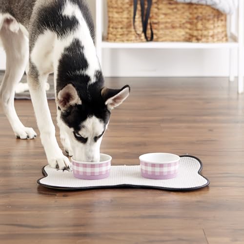 Bone Dry Ceramic Food Bowls, Non-Slip & Dishwasher Safe, Small, 4.25x2 Pansy Check - color: Pansy Petite Check, size: Small Set, 4.25x2"