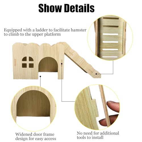 Hamster Hideout Wood Hamster House Rat Hide with Ladder for Syrian Hamsters | Detachable,Box Packaging,for Syrian Hamsters Dwarf Gerbil Mouse,Hamster Stuff Hamster Enrichment,Hamster Cage Accessories