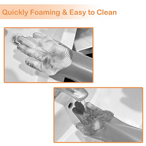 Silicone Pet Grooming Gloves Dog Washing Gloves for Bathing Massaging | 3,000 Soft Bristles, Non-slip & Extended Sleeves, Heat Resistant & Dishwasher Safe, For Cats and Dogs, Home/Car Cleaning - color: Grey